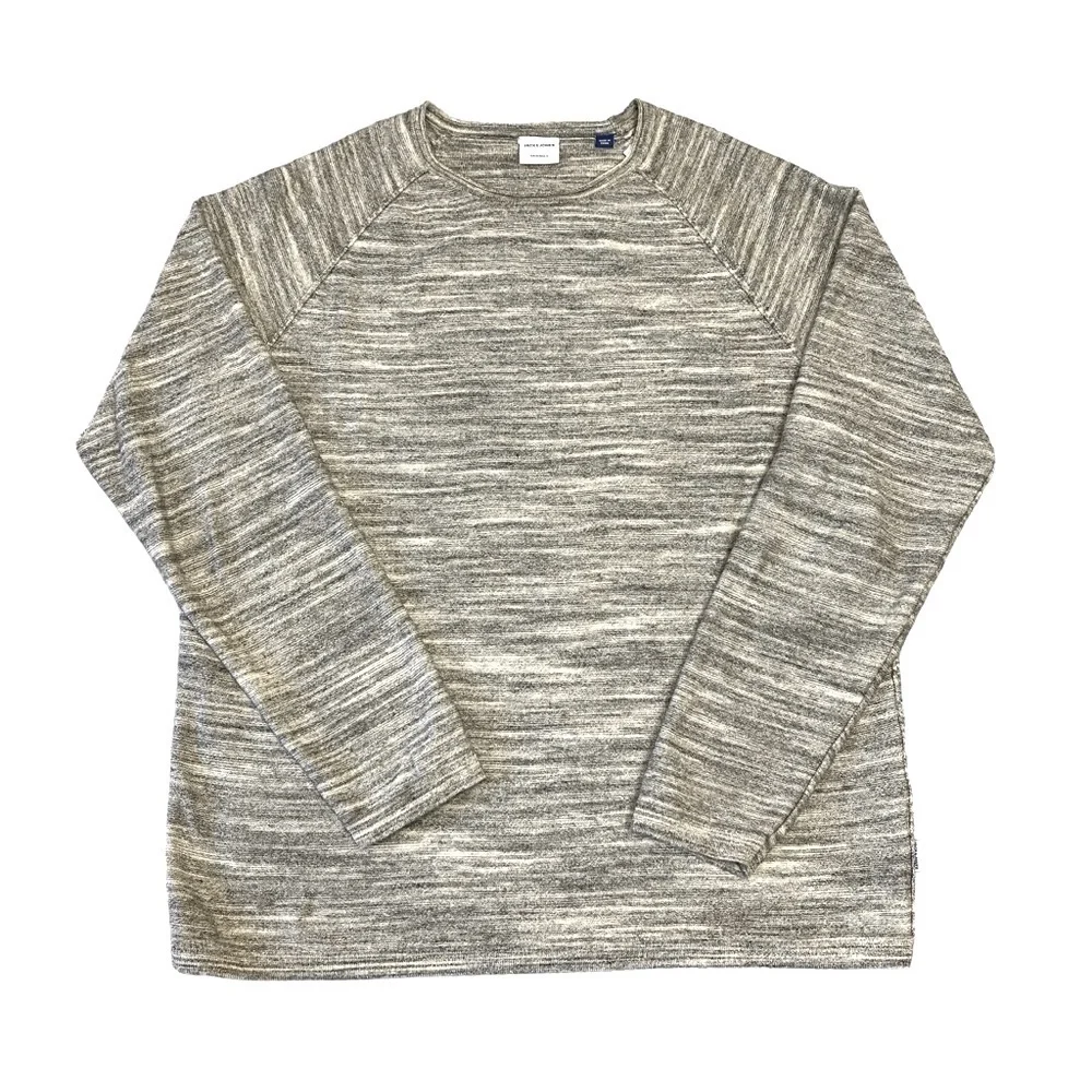 Jack & Jones Crew Roll Neck Knit Sweater Sweatshirt. Grey White Size XL #996 - Picture 2 of 8